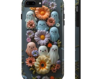 Fantasmas de Halloween vintage con flores arte de arcilla Funda de teléfono / Cubierta de teléfono personalizada / Funda protectora del teléfono / iPhone / Pixel / Samsung