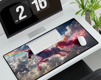 Tappetino da scrivania con unicorno mistico arcobaleno - arte del cavallo unicorno mistico incantato Design dettagliato - Decorazione ideale per ufficio carino e tappetino per tastiera esteso