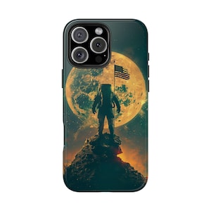 Astronaut Standing Looking at Moon Tough Phone Case, Space Lover Gift, Protective Phone Cover, Galaxy Exploration Accessory, Stars Moon