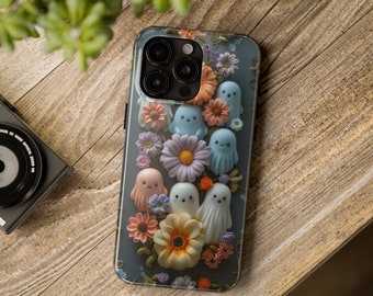 Vintage halloween ghosts with flowers clay look art Phone Case | custom Phone Cover | Protective Phone case | iPhone | Pixel | Samsung