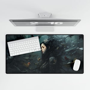 Lofi Anime girl Desk Mat - arte gótico pájaro japonés Estética Gaming Mat Paisaje Kawaii Regalo para los amantes del anime Decoración de oficina