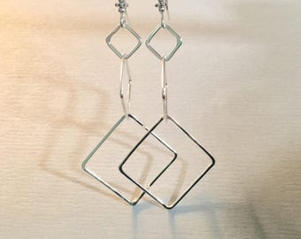 Long square sterling silver earrings