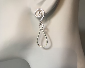 Spiral post top teardrop earrings, small