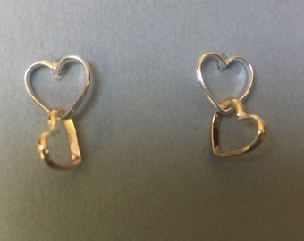 Mixed metal double heart post earrings