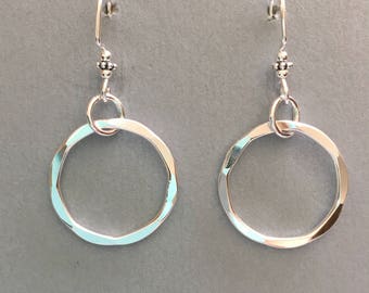 Sterling silver boho hoops-hammered small handmade