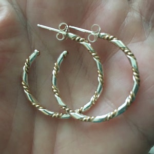 Mixed metal twist hoops in sterling silver and 14k. goldfilled