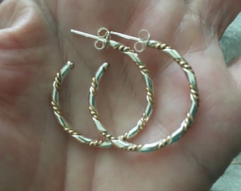 Mixed metal twist hoops in sterling silver and 14k. goldfilled