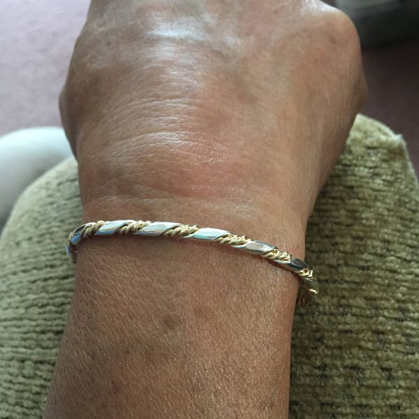 Mixed metal Cuff bracelet twisted sterling silver and goldfilled all sizes.
