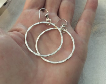 Sterling silver hammered medium hoops