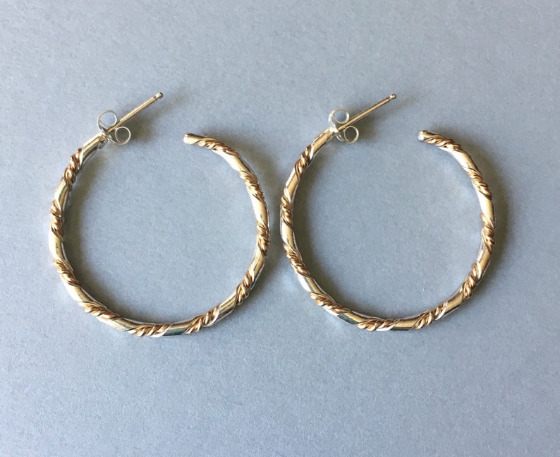 Post Hoops Twisted Sterling Silver and Goldfilled Large - Etsy