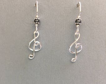 Treble clefs sterling silver earrings