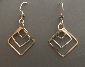 Mixed metal square earrings