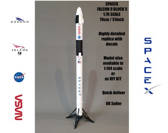 SpaceX Falcon 9 with Dragon Capsule - 1:76 scale 79cm/31inch tall Highly detailed model with decals  Fast delivery! Best price on Etsy!