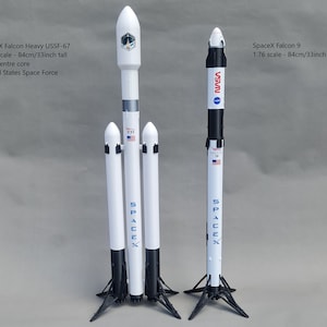 SpaceX Falcon Heavy USSF-67 + Falcon 9 Block 5 - 1:76 scale - 84cm/33 inch tall - Display Set