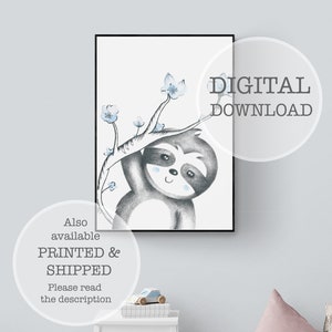 Sloth Nursery Print Pink or Blue | Digital Download Baby’s Room Decor | Animal Art | Playroom Wall Poster | Printable | Baby Shower Gift