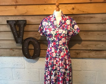 Vintage 1980s Summer Dress Floral Size 12
