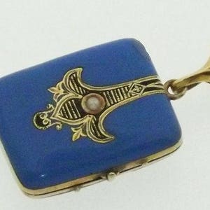 Antique Victorian 14K Gold Turquoise Blue Enamel Locket Pendant, Rectangular Rare!