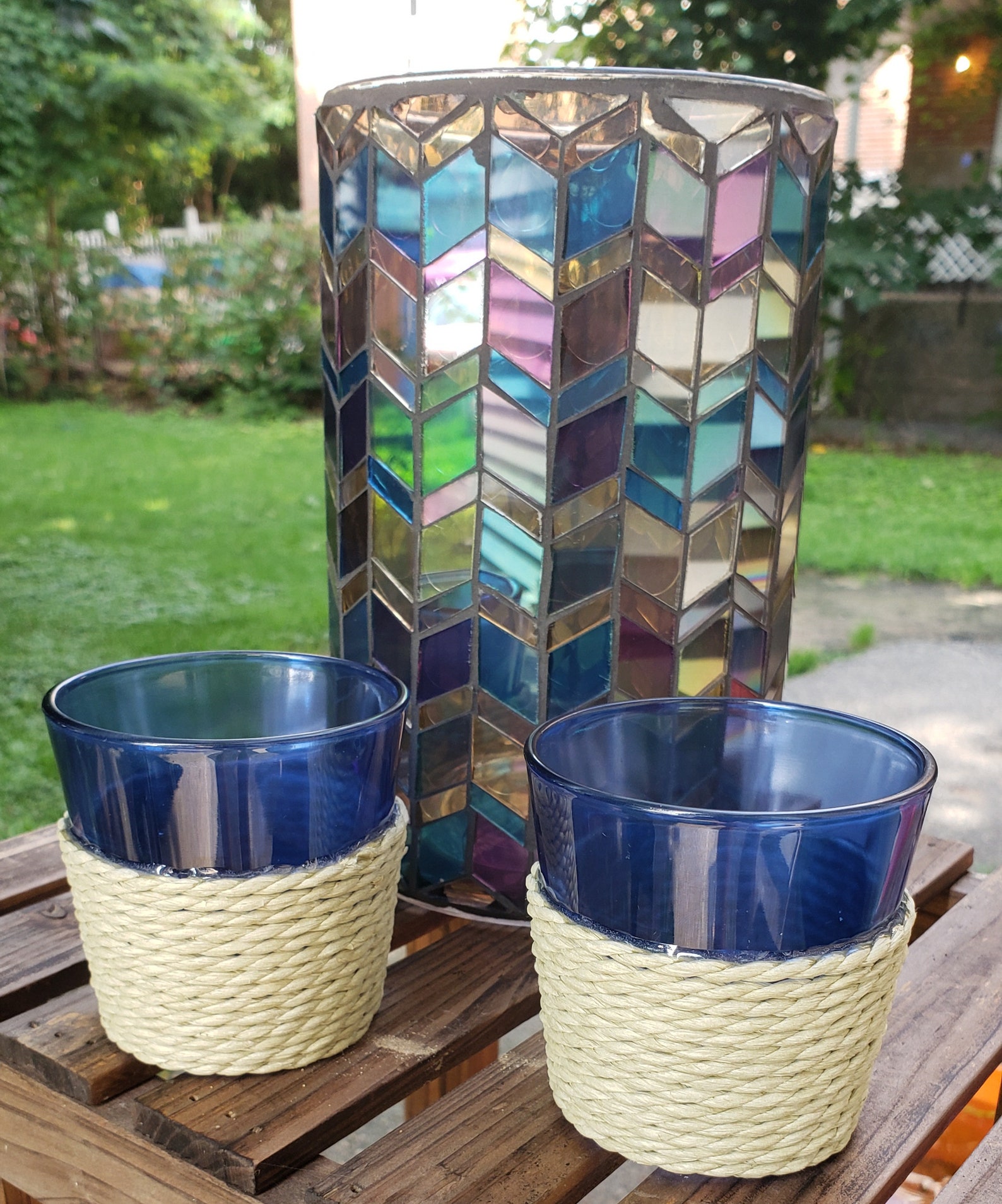 RARE Yankee Candle Mosaic Candle Jar Holder with a set of 2 Etsy