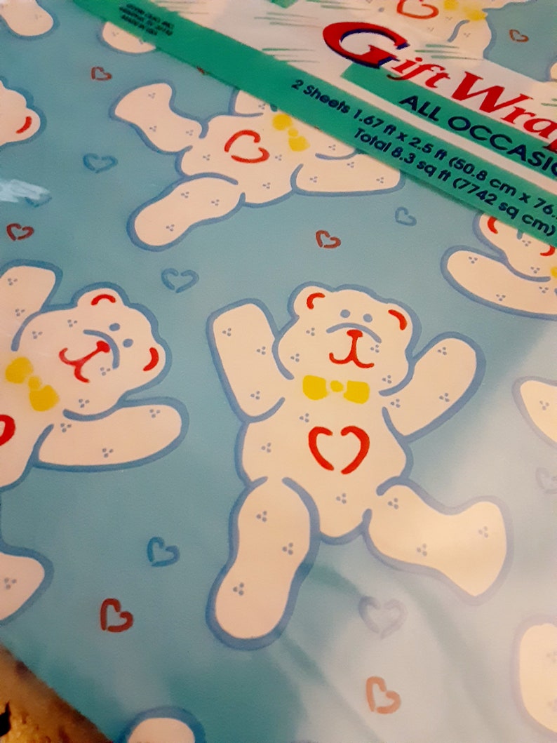 Vintage Bear Teddy Bear Gift Wrap Baby Shower New Old Stock