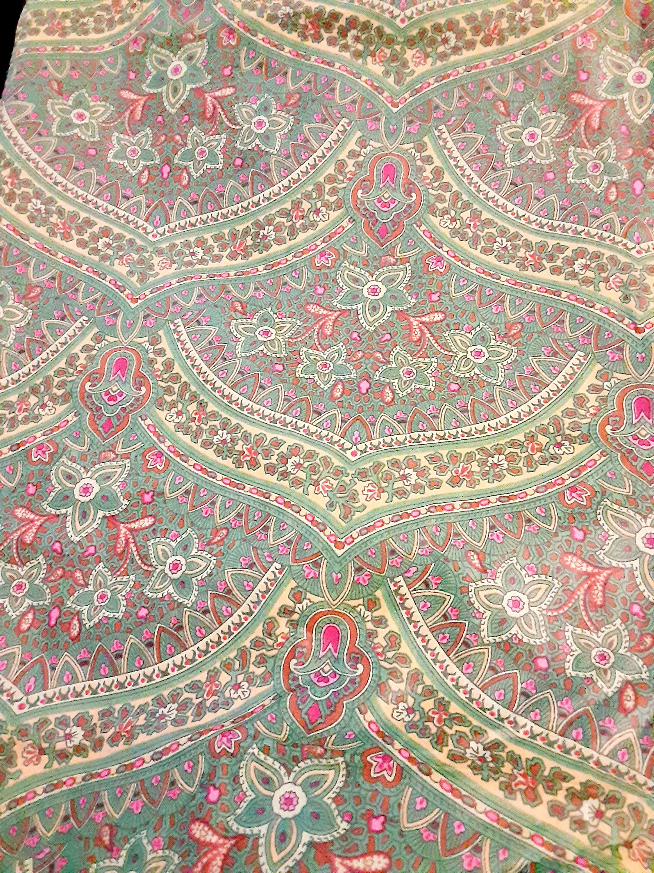 Brunschwig Fils Calif Print Fabric Greens, Yellows and Pinks Rayon Hand Print