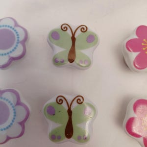 Ceramic Drawer Pulls Knobs Whimsical Flower Butterfly Project Home Improvement Pink Purple Green Yellow image 3