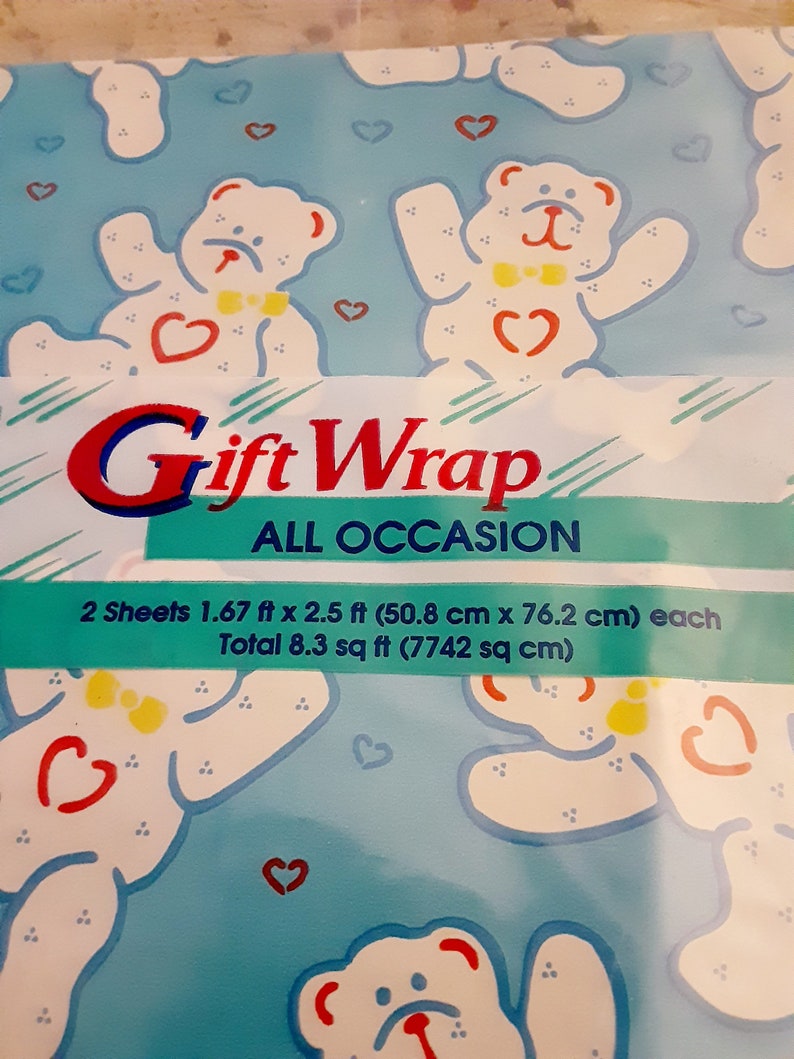 Vintage Bear Teddy Bear Gift Wrap Baby Shower New Old Stock