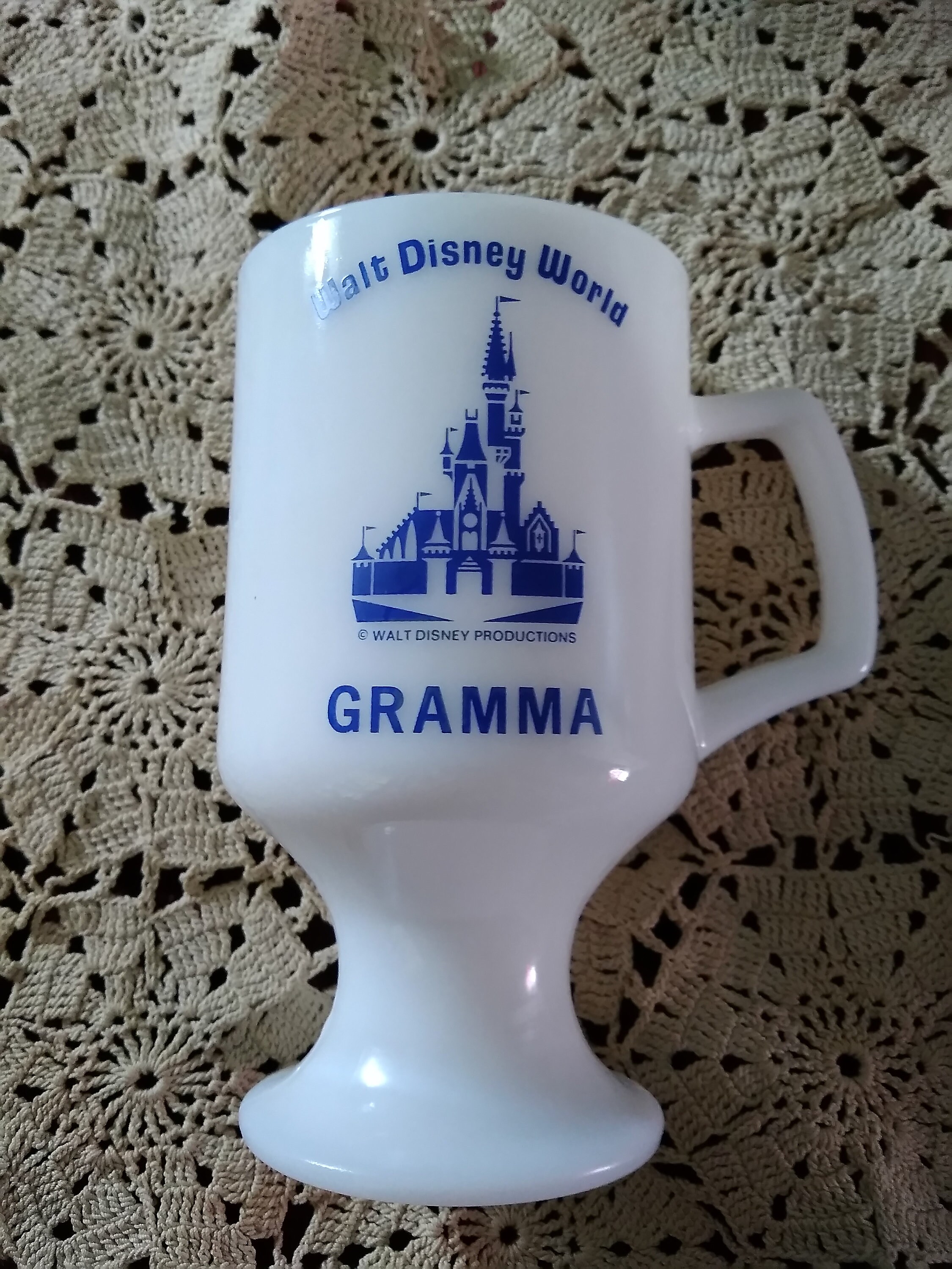 Vintage Walt Disney World Gramma Cinderella Castle D Handle Milk Glass Pedestal Style Coffee Tea Mug