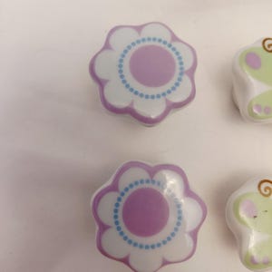 Ceramic Drawer Pulls Knobs Whimsical Flower Butterfly Project Home Improvement Pink Purple Green Yellow image 2