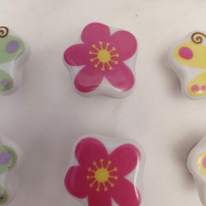 Ceramic Drawer Pulls Knobs Whimsical Flower Butterfly Project Home Improvement Pink Purple Green Yellow image 4