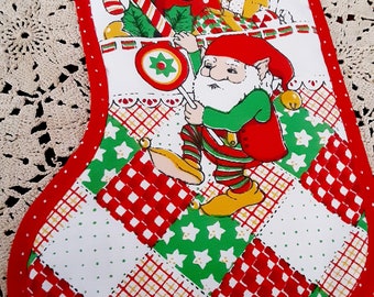Vintage Christmas Elf Gnome Potholder Kitchy Patchwork