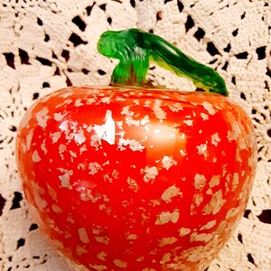 Art Glass Paperweight Apple Red Gold Speckled Flakes Murano- Style