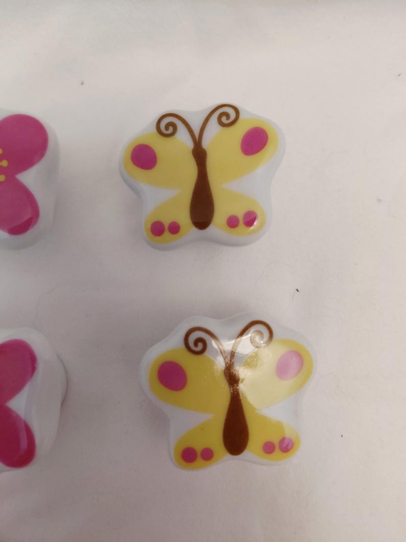 Ceramic Drawer Pulls Knobs Whimsical Flower Butterfly Project Home Improvement Pink Purple Green Yellow image 5
