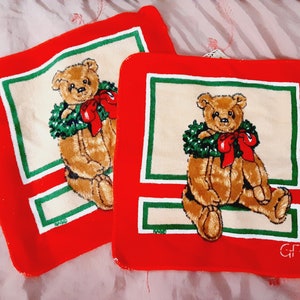 Vintage Christmas Bear Wash Cloth Face Cloth R A Briggs Cotton New Old Stock Made in Taiwan Plush