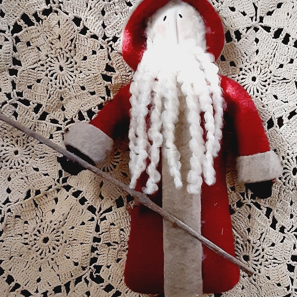 Primitive Santa Felt Cloth Natural Christmas Holiday Weighted Decor Xmas Hand Painted Hand made Old World