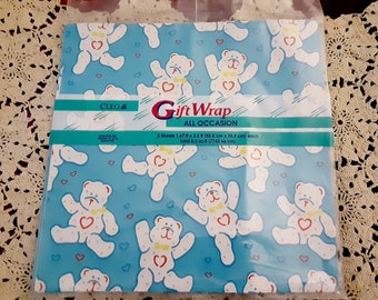 Vintage Bear Teddy Bear Gift Wrap Baby Shower New Old Stock