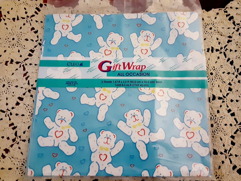Vintage Bear Teddy Bear Gift Wrap Baby Shower New Old Stock