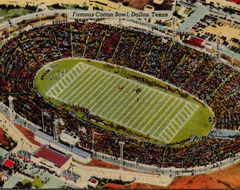 Dallas Texas TX Aerial View Cotton Bowl Football Stadium Linen Vintage Postcard