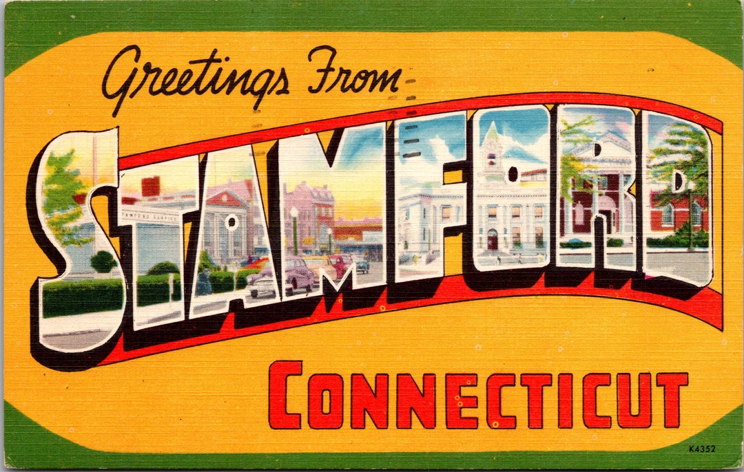 Stamford Connecticut CT Large Letter Greetings Linen Vintage Etsy