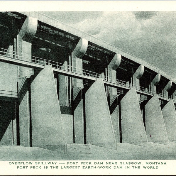 Glasgow Montana MT Fort Peck Dam Overflow Spillway Postcard