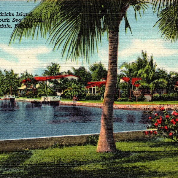 Fort Lauderdale Florida FL Hendricks Island Linen Postcard