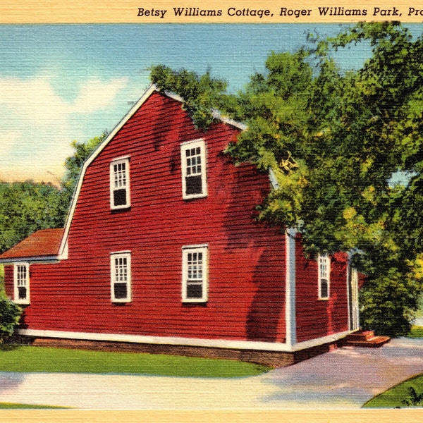 Providence Rhode Island RI Roger Williams Park Betsy Williams Cottage Linen Vintage Postcard