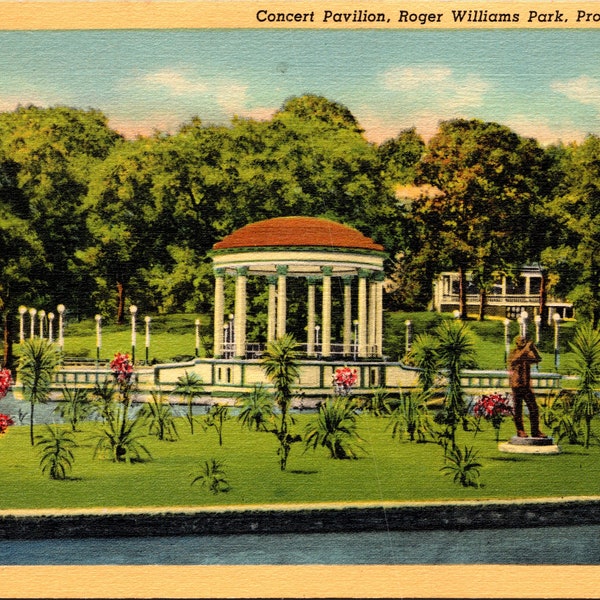 Providence Rhode Island RI Roger Williams Park Concert Pavilion Linen Vintage Postcard