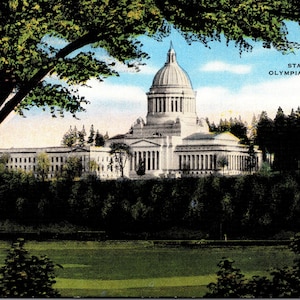 Washington State Beautiful Antique Colorized Postcard of State Capitol Building in Olympia