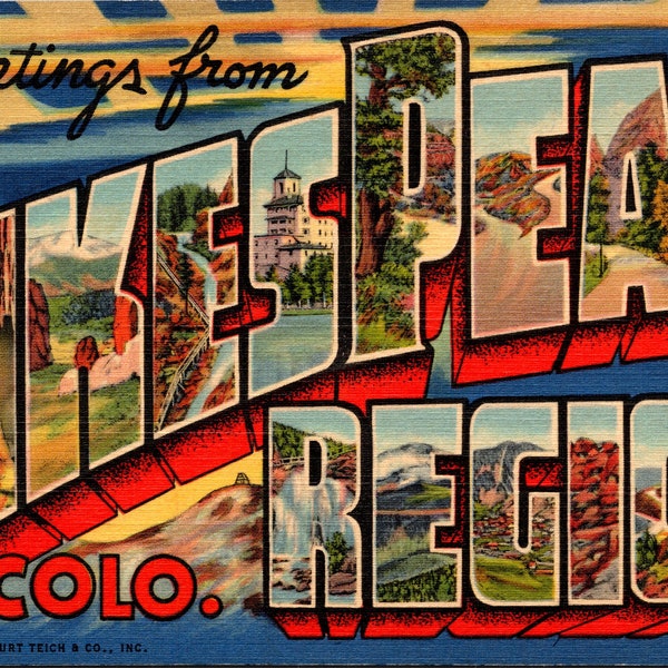 Pikes Peak Region Colorado CO Large Letter Greetings Linen Vintage Postcard