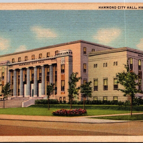 City Hall Hammond Indiana IN Linen Vintage Postcard L1