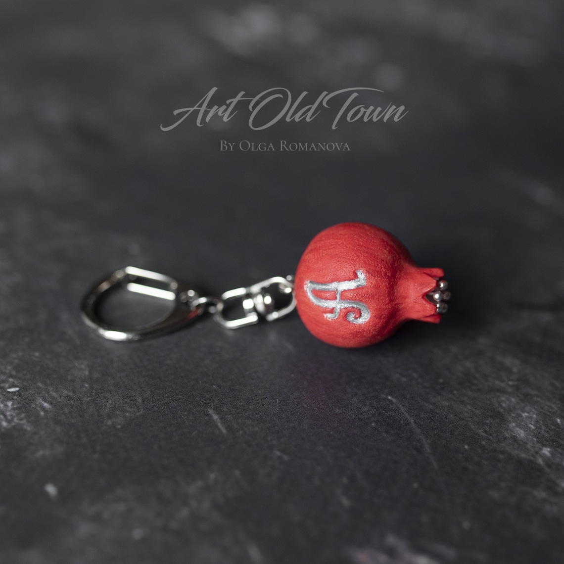 Personalized keychain with Red Pomegranate Miniature Fruit Etsy