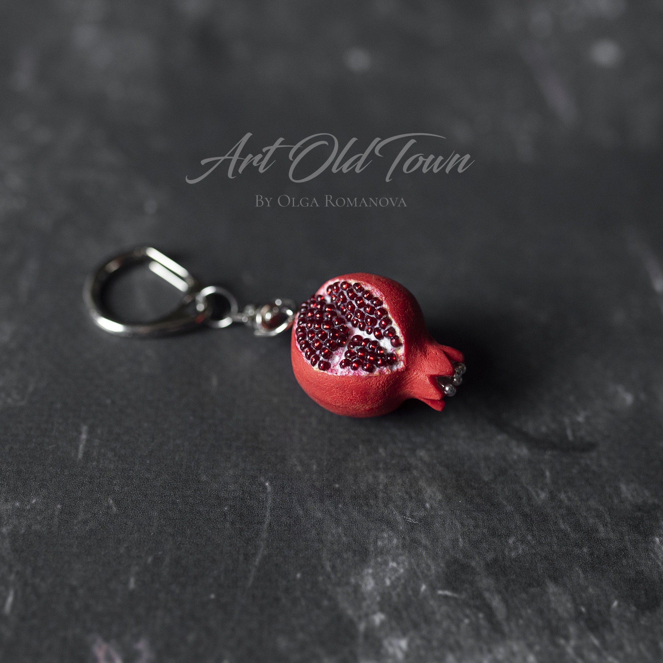 Personalized keychain with Red Pomegranate Miniature Fruit Etsy