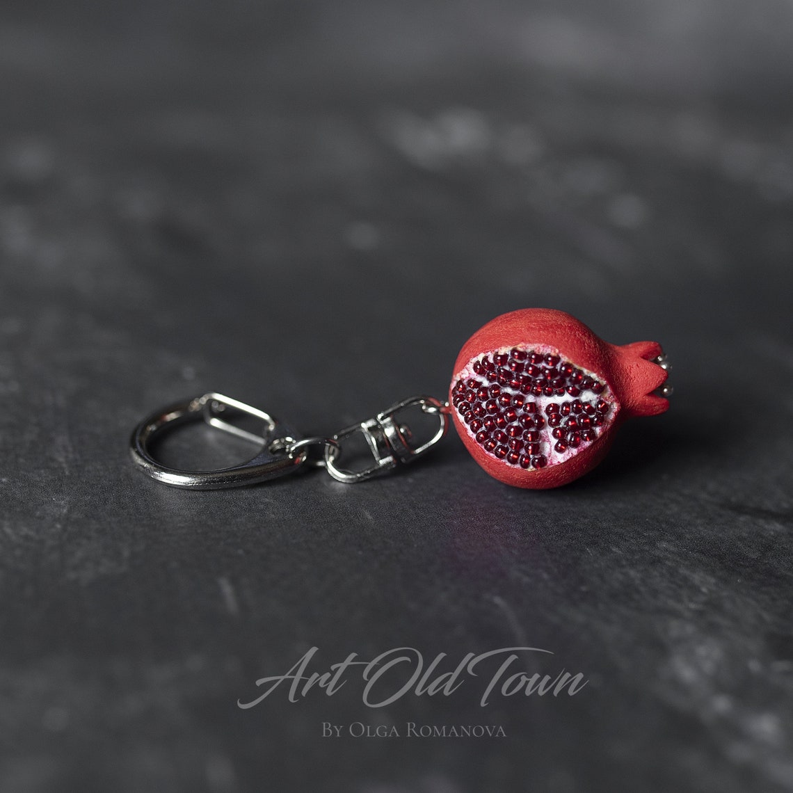 Personalized keychain with Red Pomegranate Miniature Fruit Etsy