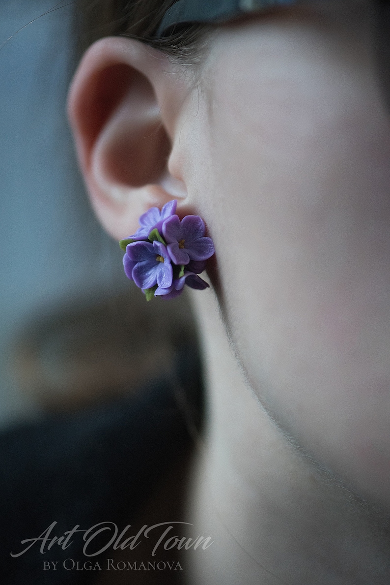 Lilac Flower Earrings Realistic Floral Jewelry Flower Cluster Etsy