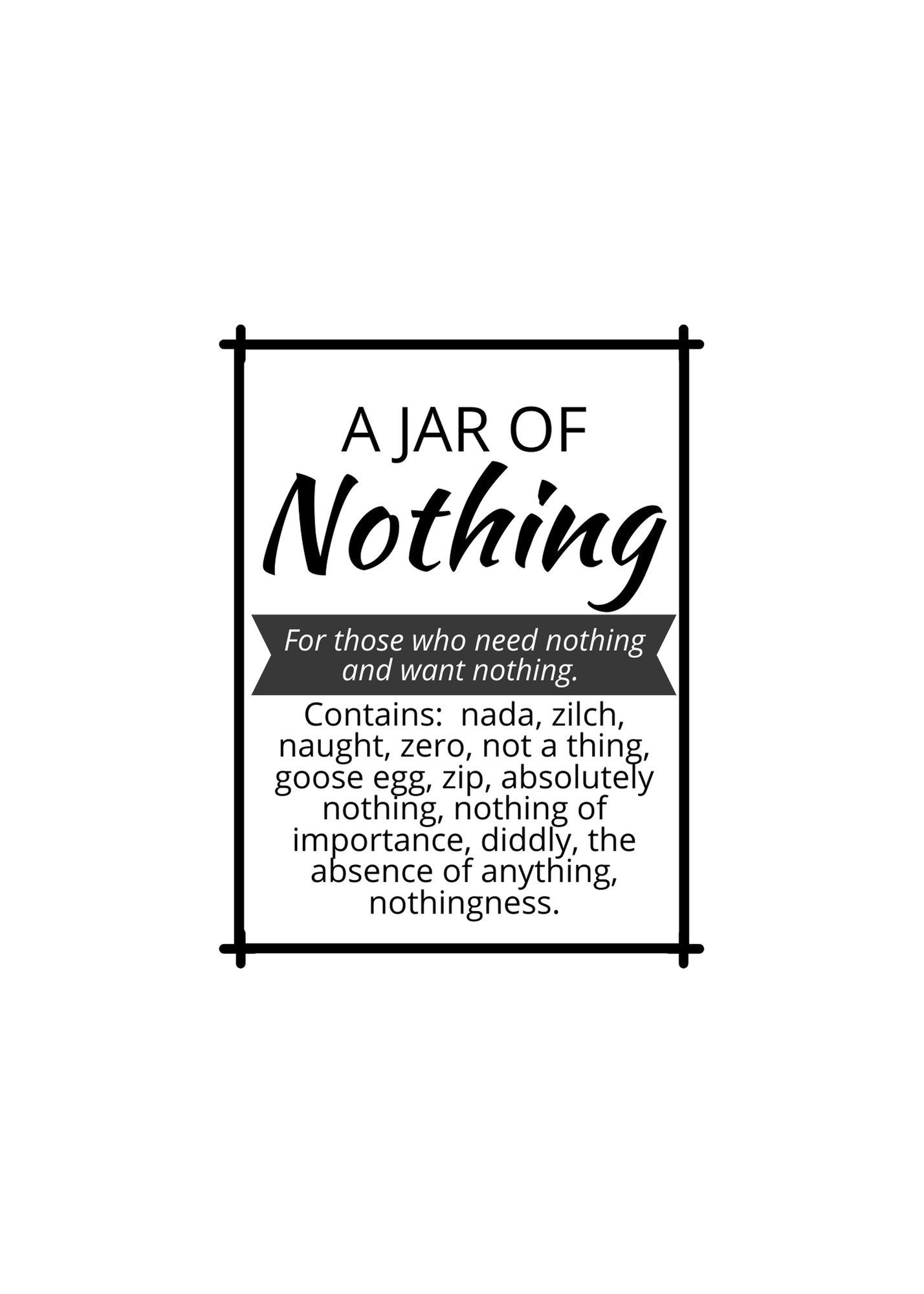 Jar of Nothing Label Gag Gift Instant Download Printable 